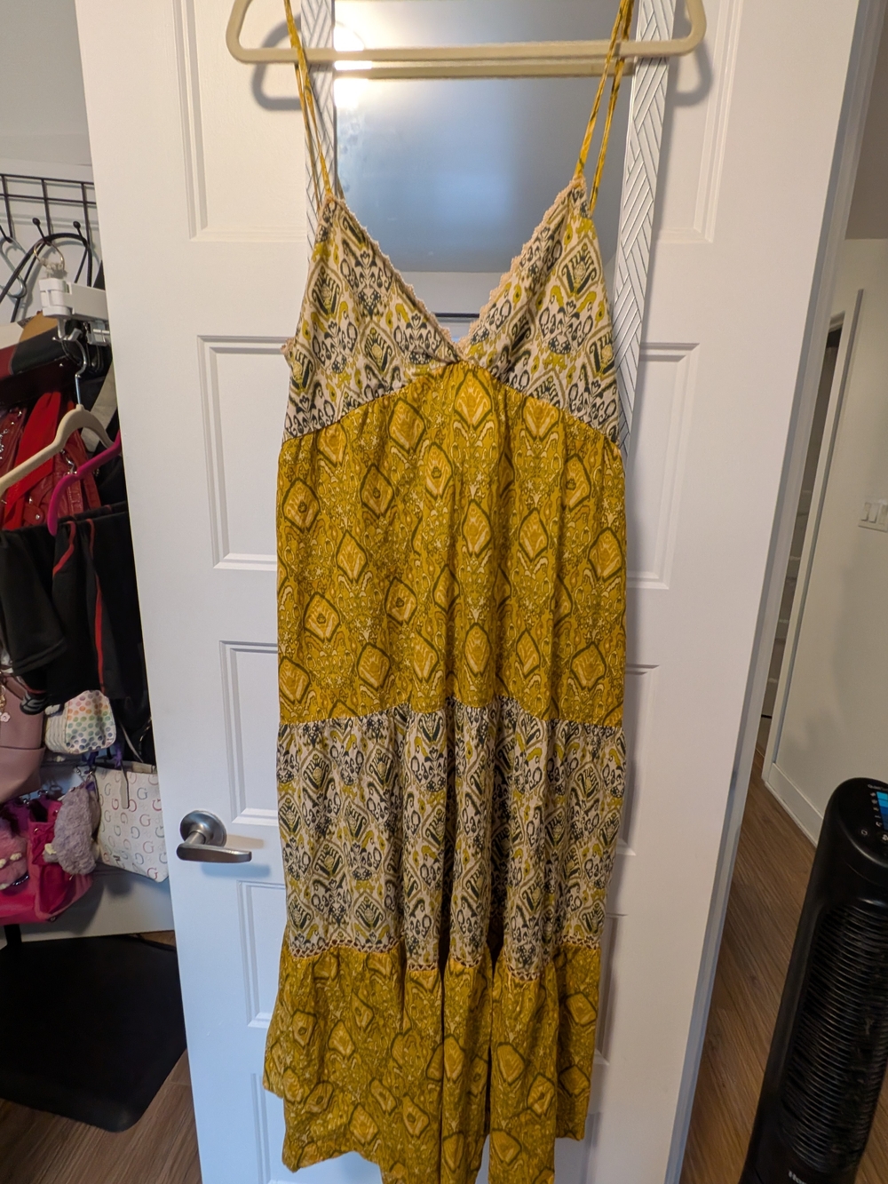 Zara Yellow And Green Printed Tiered Summer Maxi Dress
